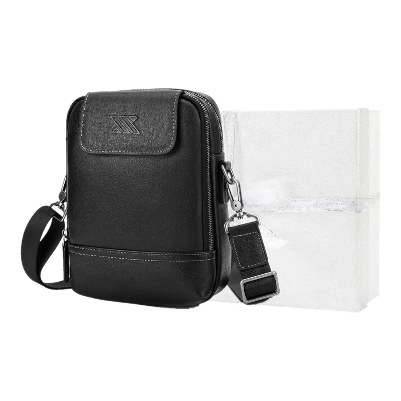 NOMK Top Grain Cow Leather Genuine Leather One Shoulder Crossbody Sling Bags Small Size Unisex Black-10