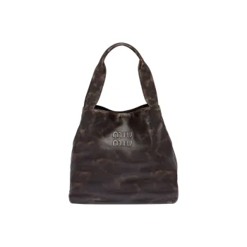 MIU MIU Leather Tote Bag Shopping Bag Handbag Shoulder Bag Large Size Women's Sand/Coffee