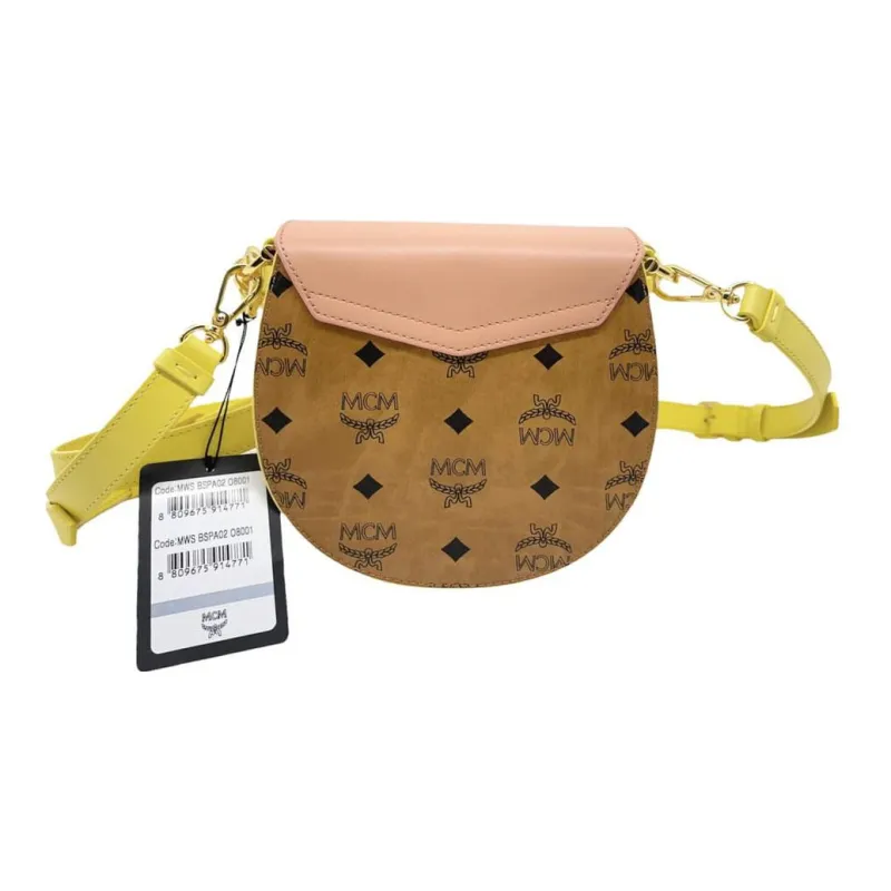 MCM Leather Saddle Bag Handbag Shoulder Bag Crossbody Bag Mini Women's Pink/Beige Brown Cognac-1