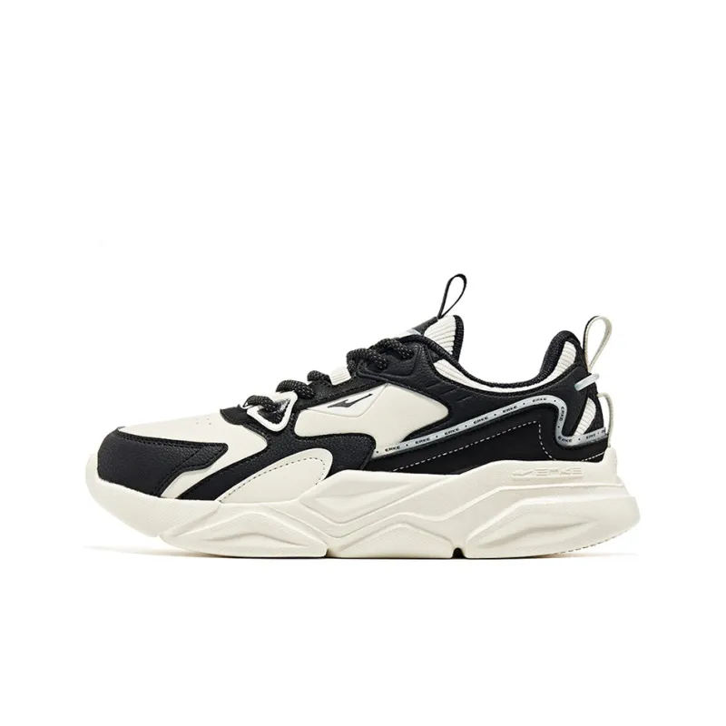 Erke Heartfelt Cushioning Anti Slip And Wear Resistant Low Top Casual Shoes Women's White Black-0