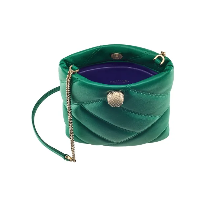 BVLGARI Serpenti Cabochon Calfskin Shoulder Bag Crossbody Bag Cell Phone Pouch Women's Green-2