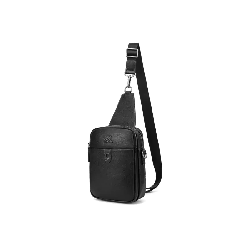 NOMK Top Grain Cow Leather Shoulder Bag Crossbody Bag Sling Bags Small Size Men's Black-2