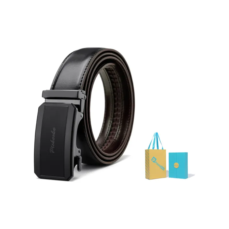 PISHUSHU Premium Selection Pressed Black Automatic Buckle Advanced Gift Feel Leather Belts Men's Width: 3.5cm-14