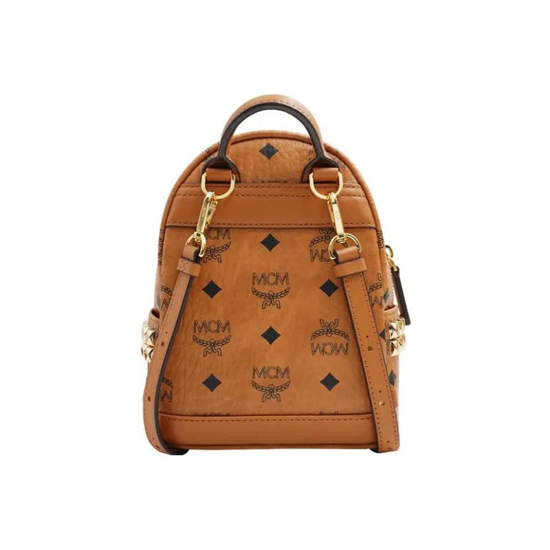MCM Stark Backpack Visetos Side Studs Bebe Boo Cognac-2