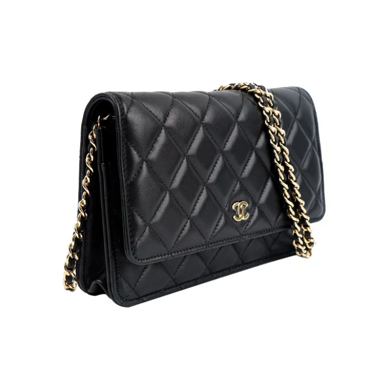 CHANEL WOC Lambskin Wallet On Chain Flap Bag, Chain Bag, Pochette, Shoulder Bag, Crossbody Bag Women's Black-2