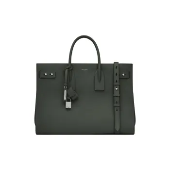 SAINT LAURENT SAC DE JOUR Cow Leather Tote Bag Shopping Bag Handbag Large Size Men's Dark Green