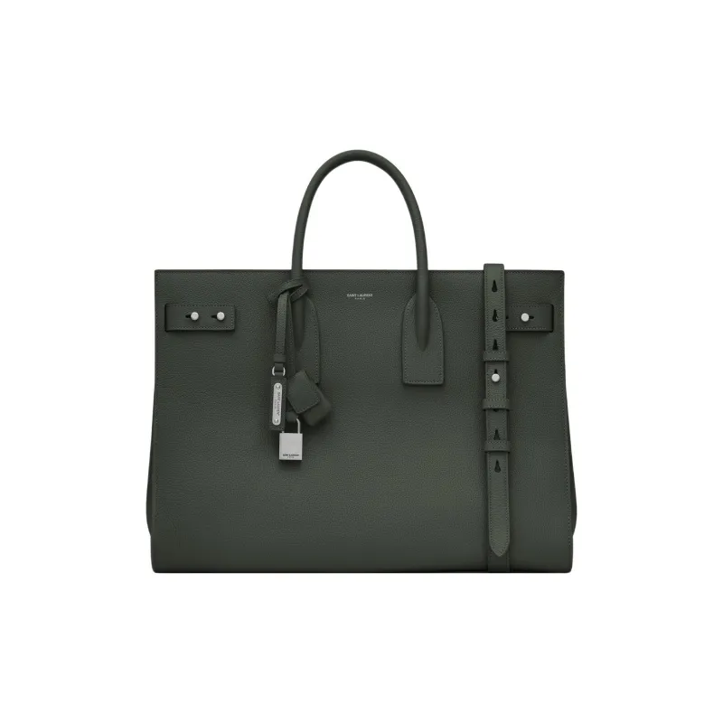 SAINT LAURENT SAC DE JOUR Cow Leather Tote Bag Shopping Bag Handbag Large Size Men's Dark Green-0
