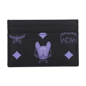 MCM Visetos Cow Leather Card Holder Mini Women's Purple