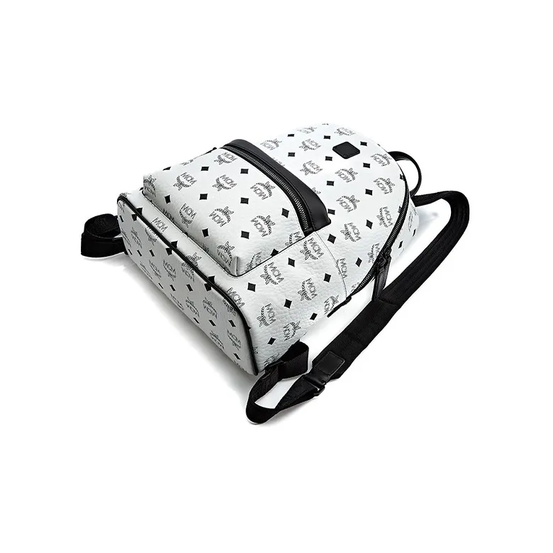 MCM Coated Canvas Backpack Small Size Unisex White-4