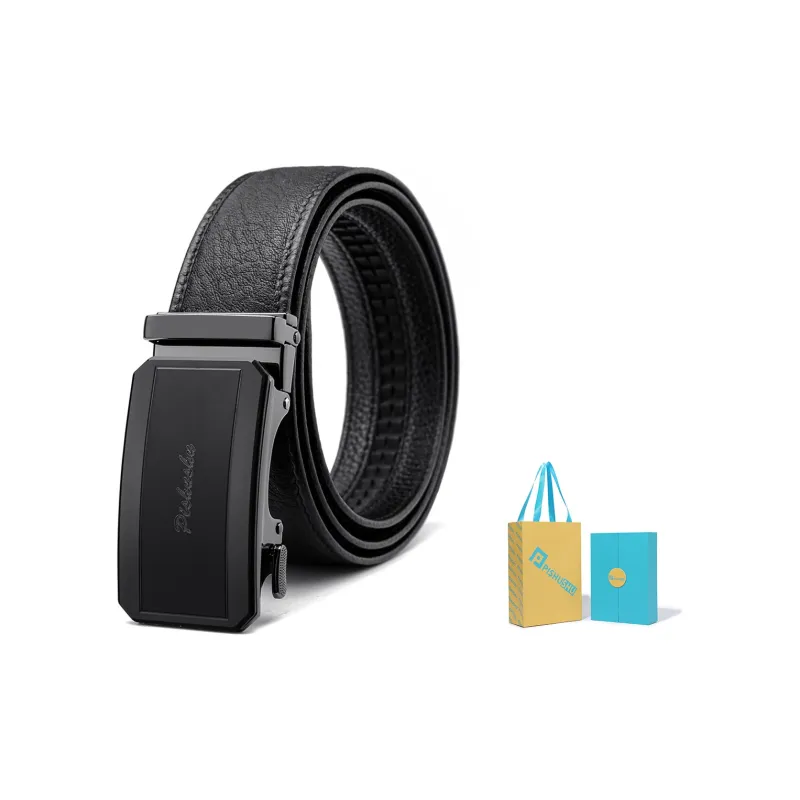 PISHUSHU Premium Selection Pressed Black Automatic Buckle Advanced Gift Feel Leather Belts Men's Width: 3.5cm-16