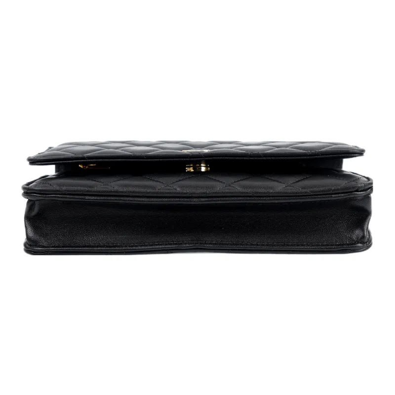 CHANEL WOC Lambskin Wallet On Chain Flap Bag, Chain Bag, Pochette, Shoulder Bag, Crossbody Bag Women's Black-4