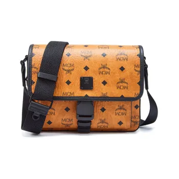 MCM Klassik Visetos Cow Leather Messenger Bag Shoulder Bag Crossbody Bag Small Size Men's Brown Cognac