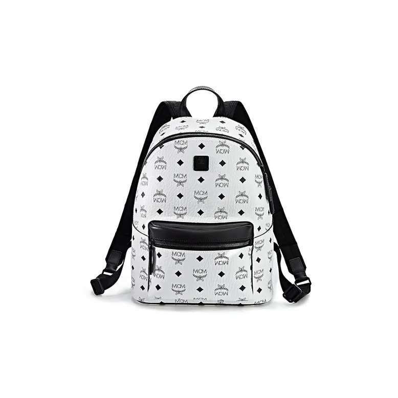 MCM Coated Canvas Backpack Small Size Unisex White-0