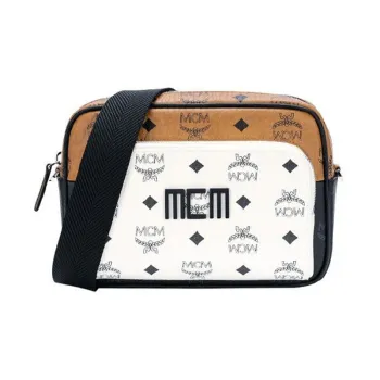 MCM Klassik Visetos Leather Camera Bag Shoulder Bag Crossbody Bag Small Size Men's White