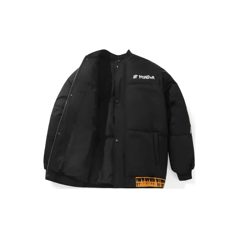 Bt Letter Baseball Collar Loose Fit Puffer Jacket Unisex-1