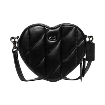 COACH Heart Sheepskin With Cow Leather Heart Shaped Bag, Shoulder Bag, Crossbody Bag Trumpets Women's Black
