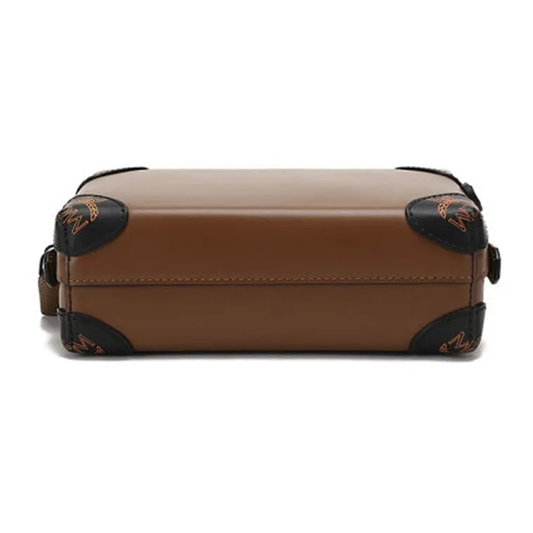 MCM Soft Berlin Visetos Leather Toiletry Bag, Box Bag, Shoulder Bag, Crossbody Bag Mini Unisex Coffee-1
