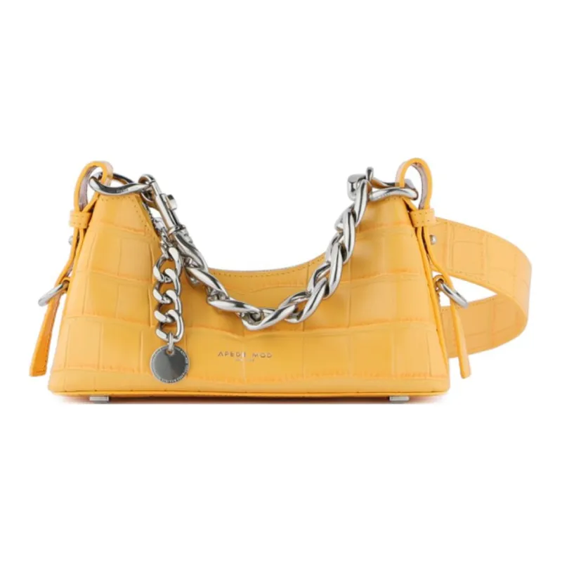 APEDE MOD Crocodile Pattern Cow Leather Lunch Box, Crossbody One Shoulder Handbag Trumpets Women's Chamomile-0