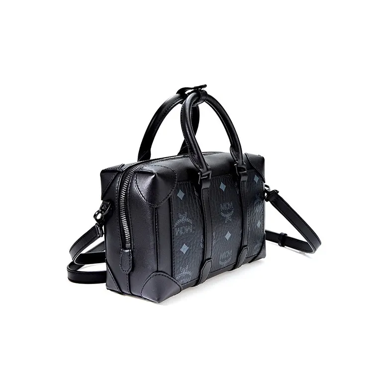 MCM Visetos Coated Canvas With Leather Box Bag, Boston Bag, Shoulder Bag, Crossbody Bag, Handbag Trumpets Women's Black-2