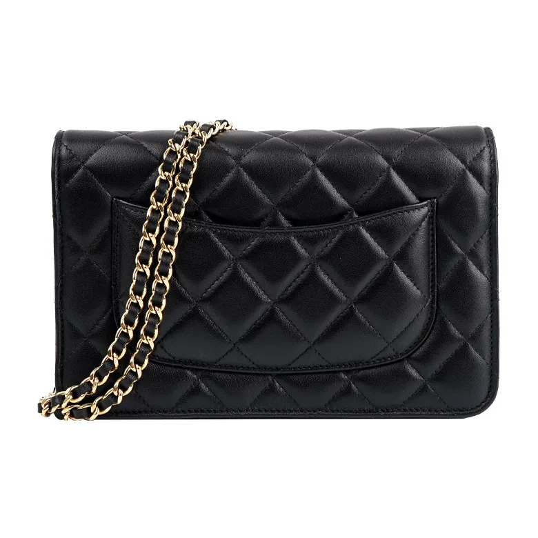 CHANEL WOC Lambskin Wallet On Chain Flap Bag, Chain Bag, Pochette, Shoulder Bag, Crossbody Bag Women's Black-3