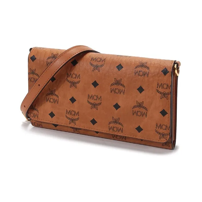 MCM Original Visetos Leather Cell Phone Pouch Crossbody Bag Wallet Women's Brown/Cognac-1