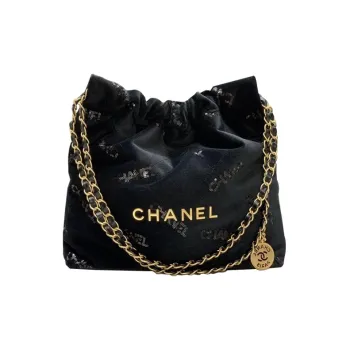 CHANEL 22Bag Velour Cow Leather Tote Bag, Shopping Bag, Handbag, Shoulder Bag Trumpets Women's Black