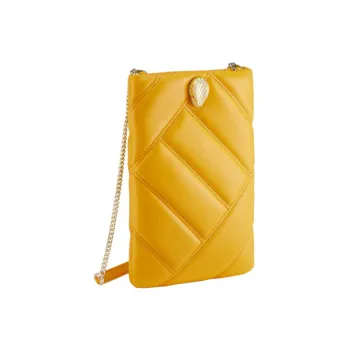 BVLGARI Serpenti Cabochon Calfskin Shoulder Bag Crossbody Bag Cell Phone Pouch Women's Yellow
