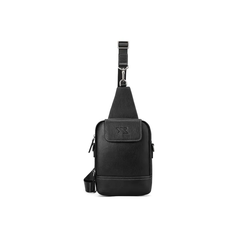 NOMK Top Grain Cow Leather Genuine Leather One Shoulder Crossbody Sling Bags Small Size Unisex Black-1