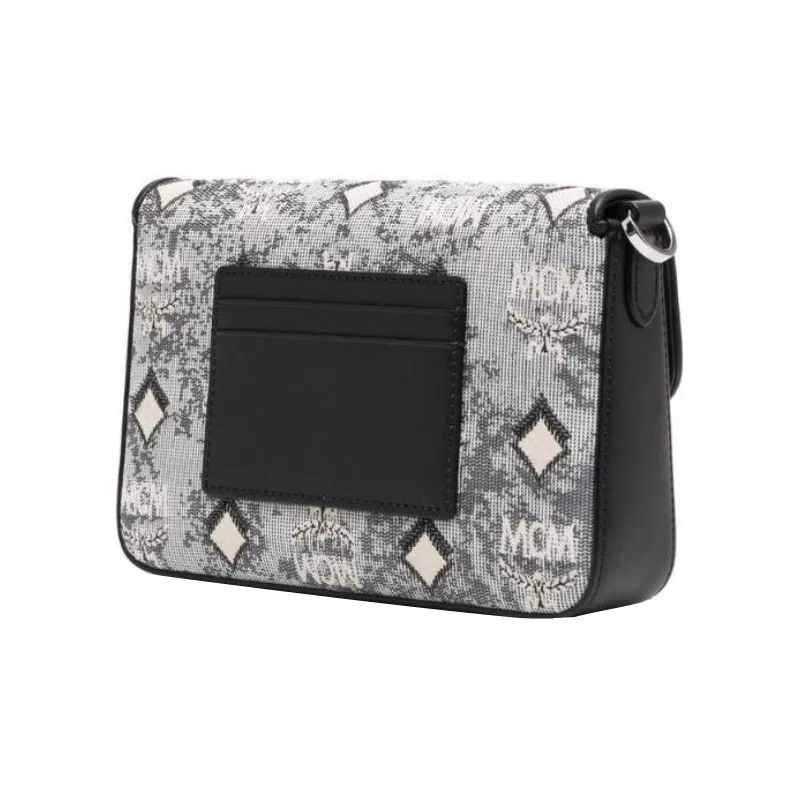 MCM Nappa Leather Jacquard Fabric Shoulder Bag, Crossbody Bag Small Size Women's Gray-2