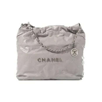 CHANEL 22Bag Cow Leather Tote Bag, Shopping Bag, Handbag, Shoulder Bag Trumpets Women's Gray Silver Letter