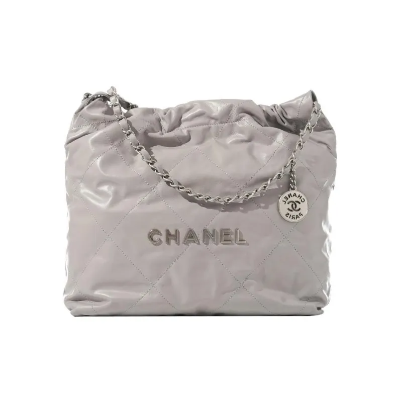 CHANEL 22Bag Cow Leather Tote Bag, Shopping Bag, Handbag, Shoulder Bag Trumpets Women's Gray Silver Letter-0