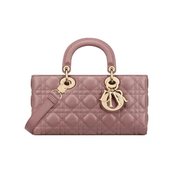 DIOR Lady D-JOY Sheepskin Daisie Bag Shoulder Bag Crossbody Bag Handbag Medium Size Women's Pink Peony