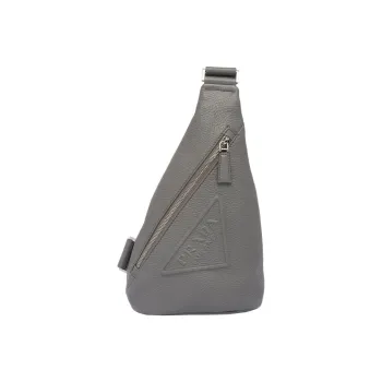PRADA Leather One Shoulder Crossbody Fanny Pack Sling Bags Men's Gray
