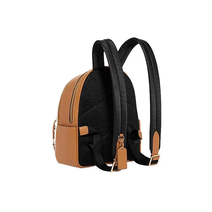 COACH Court Fabric Cow Leather Patchwork Backpack Mini Women's White & Brown-1