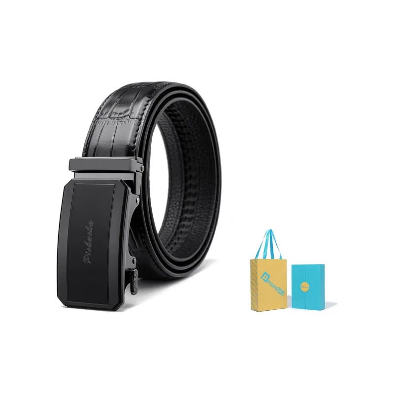 PISHUSHU Premium Selection Pressed Black Automatic Buckle Advanced Gift Feel Leather Belts Men's Width: 3.5cm-18