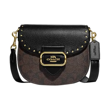COACH Cow Leather Saddle Bag Shoulder Bag Crossbody Bag Small Size Women's Brown & Black