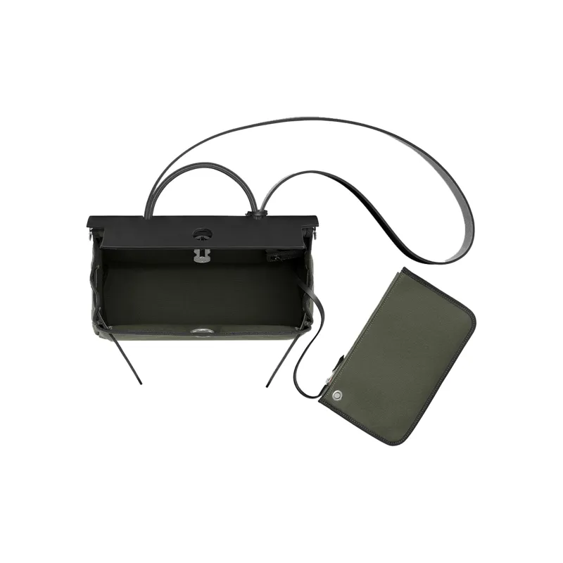 HERMES Herbag Zip Canvas With Leather Shoulder Bag Crossbody Bag Handbag Unisex Gray Green/Black-3