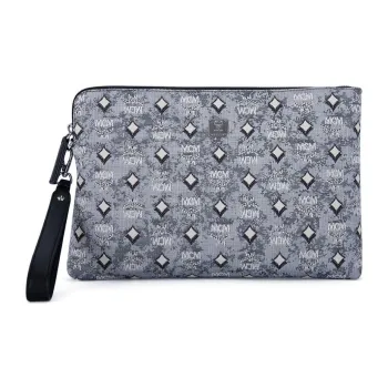 MCM Vintage Monogram Fabric Wristlet Bag Clutch Women's Gray
