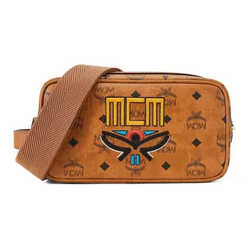 MCM Visetos Leather One Shoulder Crossbody Bag, Travel Bag Men's Brown Cognac