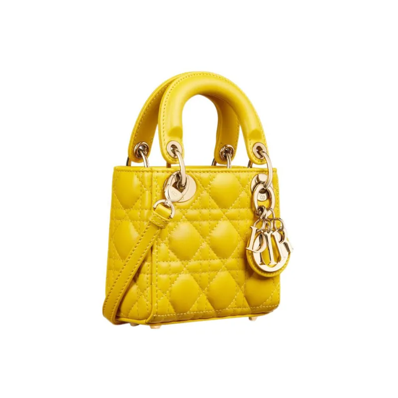 DIOR Lady Dior Sheepskin Daisie Bag Shoulder Bag Crossbody Bag Handbag Extra Mini Women's Yellow-1