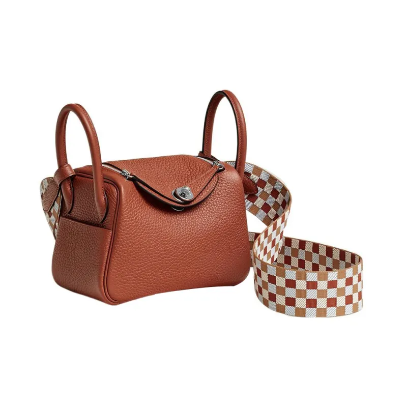 HERMES Lindy Clemence Leather Handbag Shoulder Bag Crossbody Bag Mini Women's Copper Red/Tea/Cream White/Misty Blue-1