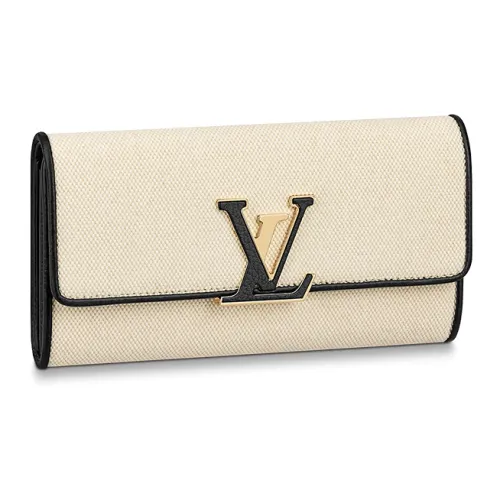LOUIS VUITTON Capucines Canvas With Leather Wallet Women's Beige