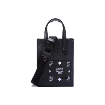 MCM Canvas Bonded Cow Split Leather Tote Bag Shopping Bag Shoulder Bag Crossbody Bag Handbag Extra Mini Women's Black