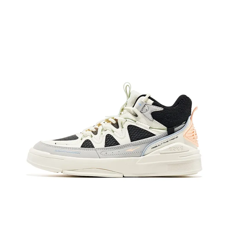 Erke Rivers Warm Anti Slip And Wear Resistant Mid Top Skateboard Shoes Women's Black White-0
