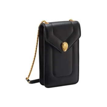 BVLGARI Serpenti Reverse Calfskin Shoulder Bag Crossbody Bag Cell Phone Pouch Women's Black