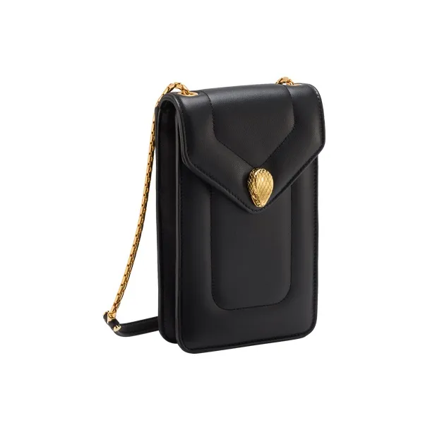 BVLGARI Serpenti Reverse Calfskin Shoulder Bag Crossbody Bag Cell Phone Pouch Women's Black-0