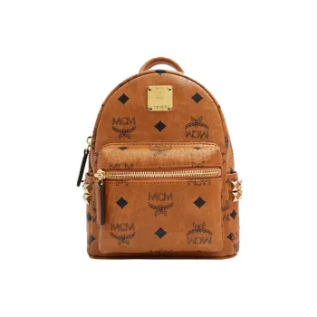 MCM Stark Backpack Visetos Side Studs Bebe Boo Cognac