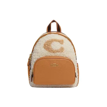 COACH Court Fabric Cow Leather Patchwork Backpack Mini Women's White & Brown