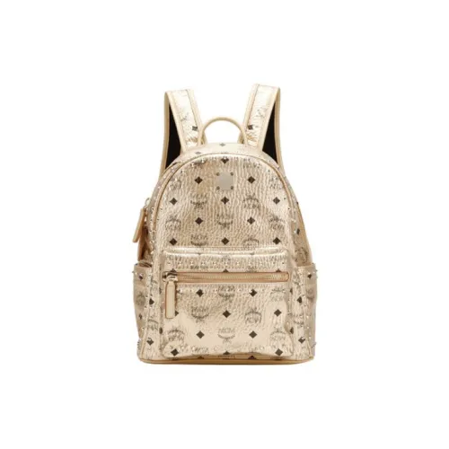MCM Stark Danube Leather Canvas Gym Small Size Unisex Gold