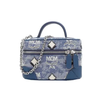 MCM Jacquard Fabric, Nappa Leather Makeup Bag Mini Women's Blue